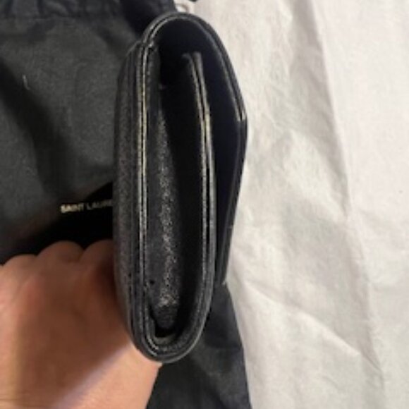 Gently Used Saint Laurent YSL Monogram Trifold Wallet in Black Grained Leather - Picture 9 of 10